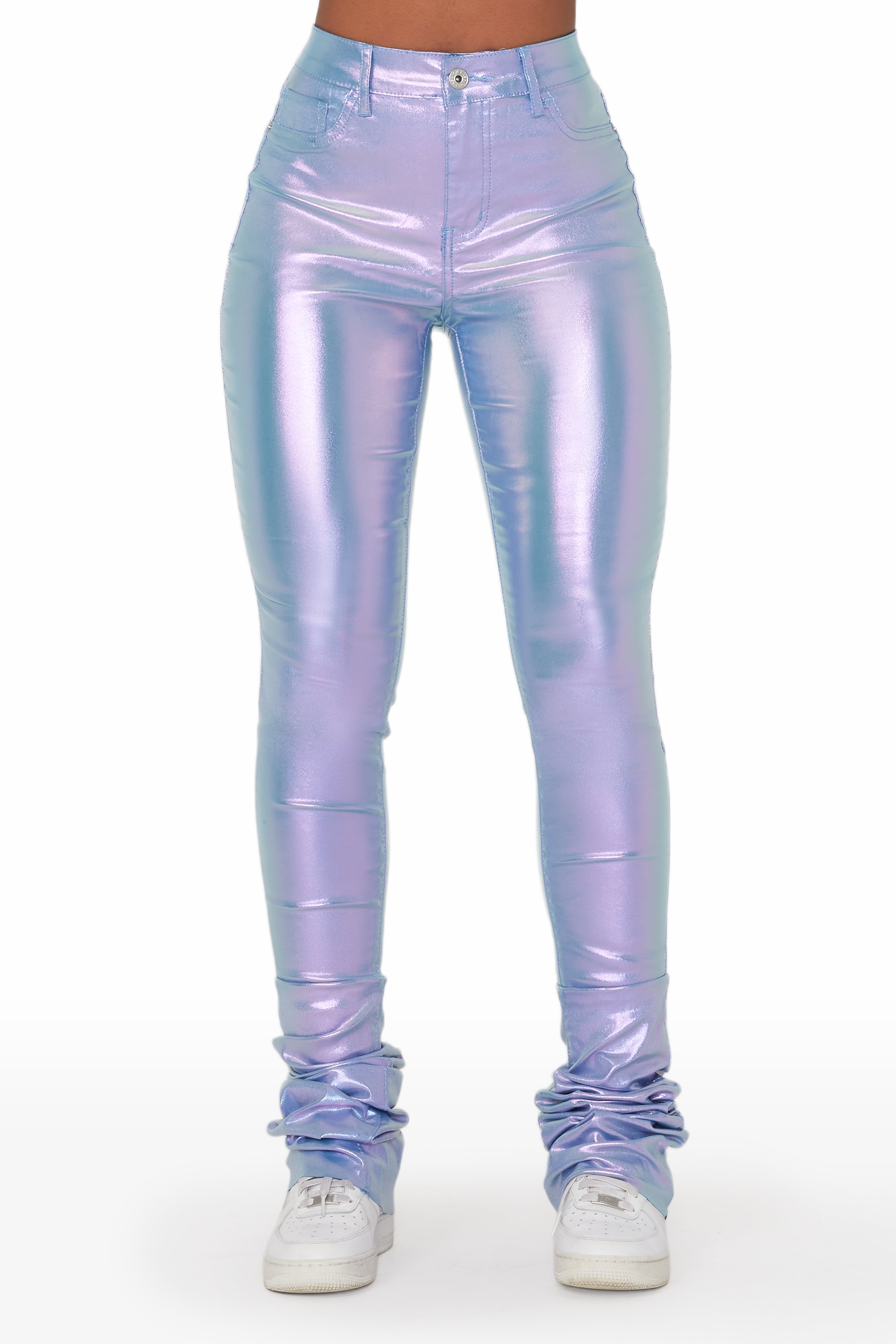 Zaniyah Metallic Purple PU Super Stacked Pant