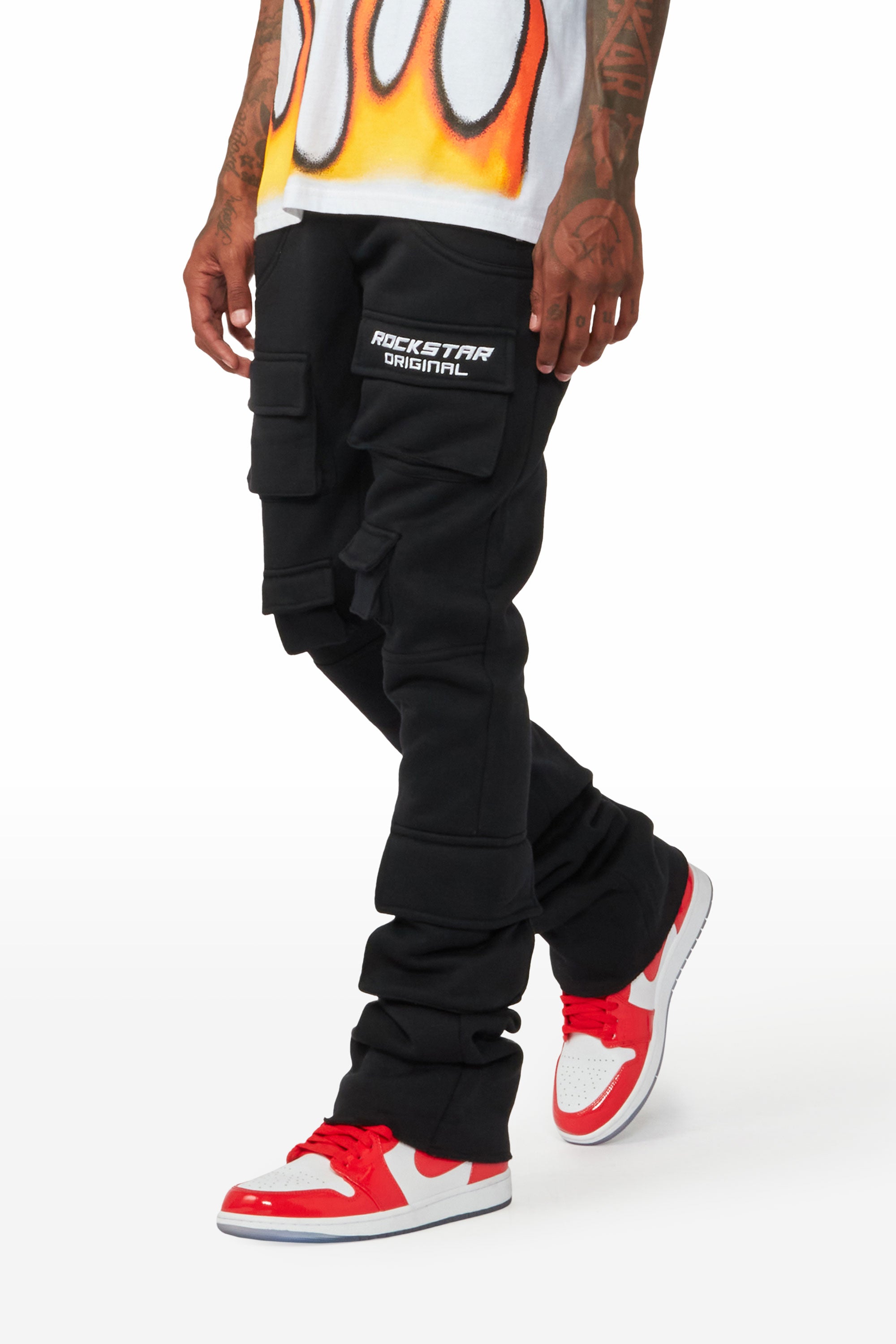 Connor Black Stacked Flare Track Pant