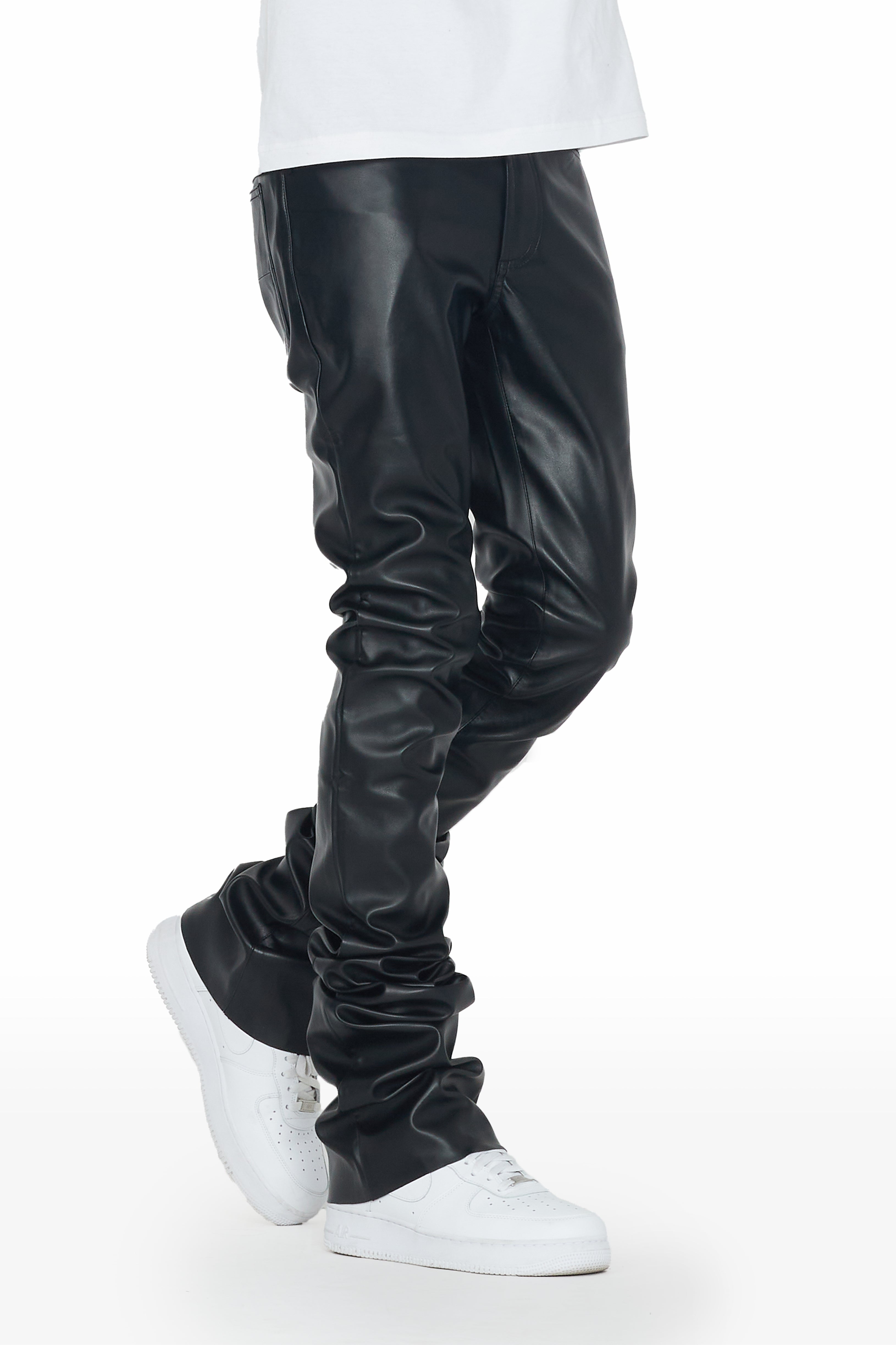 Ricky Black Super Stacked Faux Leather Pant